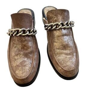 Free People Metallic Brown Loafers with Chain Detail
